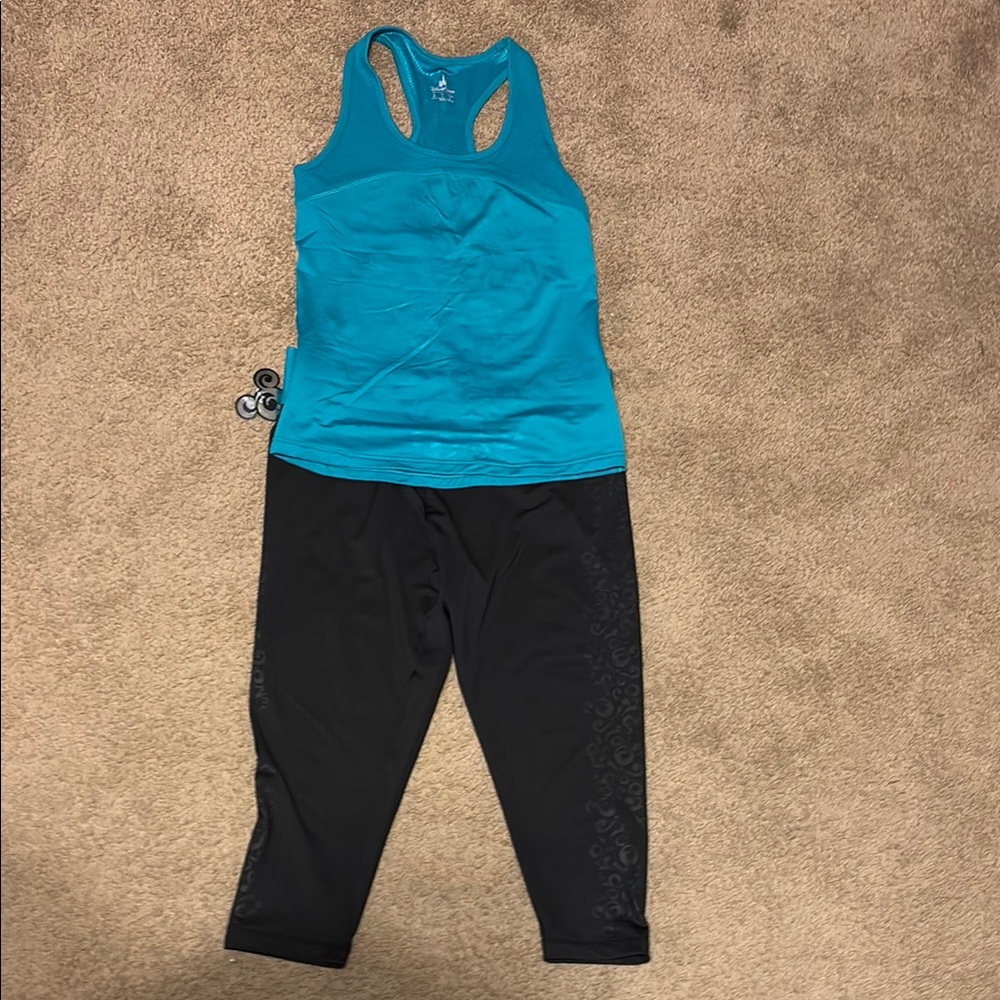 Teal Tank Top and Black Leggings Set